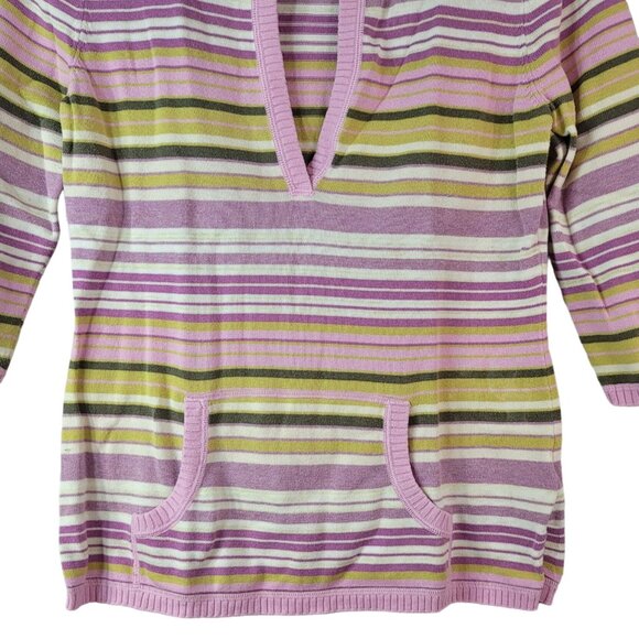 2/$15 Eddie Bauer Womens Sweater Purple Small V Neck 3/4 Sleeve Pocket Striped - Picture 3 of 6